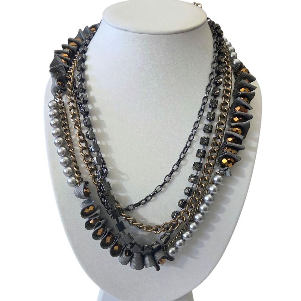 Cookie Lee Multi-strand Necklace Faux Pearls Faceted Beads Beaded Rhinestones